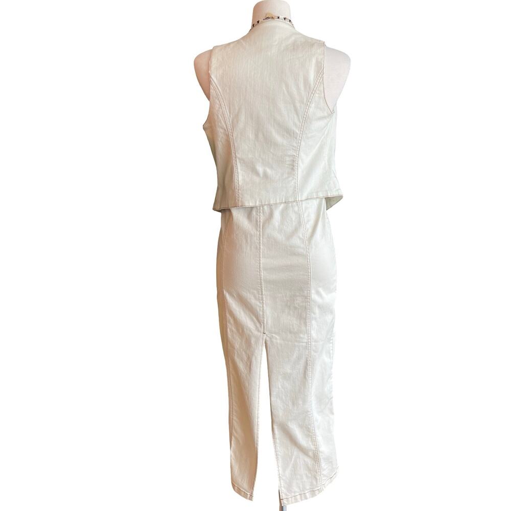 Belle Vere cream denim vest and pencil skirt set, Like New S - Picture 3 of 11